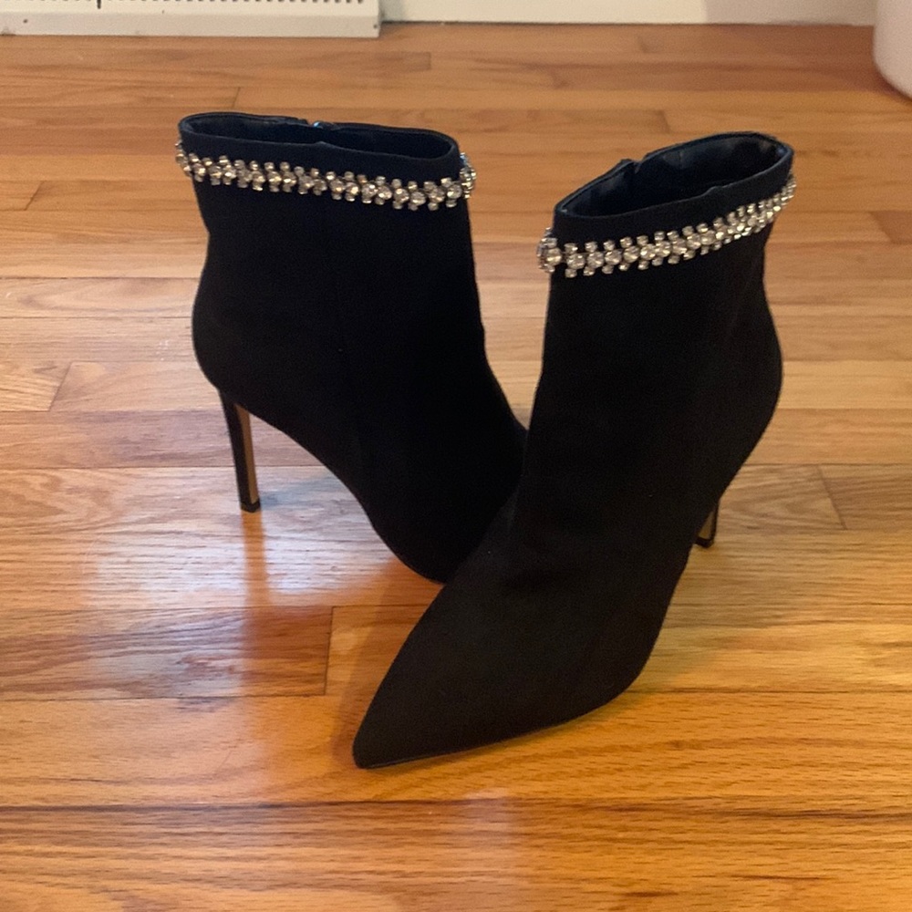 Express Heeled Black Booties with Rhinestones | Sz. 9